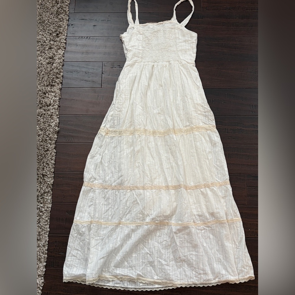 White cotton midi dress with lace detail size M cottagecore whimsical farmhand - Picture 3 of 8